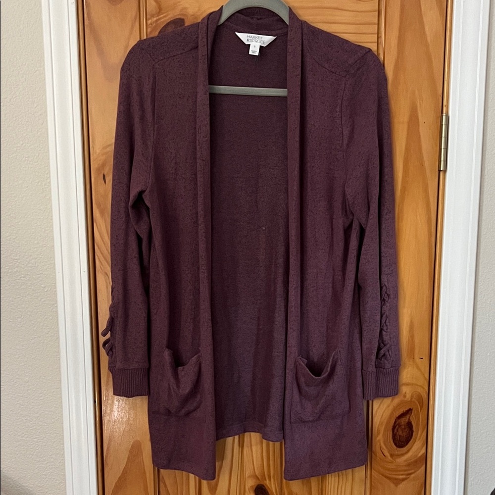Market & Spruce Plum Open Front Cardigan